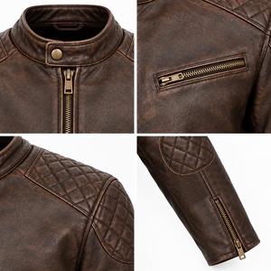 Veste Café Racer marron pour homme avec col à boutons-pression, panneaux d'épaule matelassés, patchs aux coudes, poches zippées et ferrures en laiton - Product Image 5