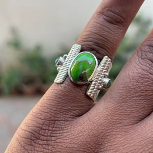 Natural Green Copper <b>Turquoise</b> Cute Wedding <b>Ring</b> Handmade 925 Sterling Silver Jewelry Bulk Wholesale Fine Silver <b>Rings</b> - Product Image 1