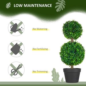 2 Pezzi di Palle di Bosso Artificiale da 23,5 Pollici, Albero Topiario a Doppia Sfera con Foglie Verdi in Vaso Illuminato per Decorazioni Domestiche per Halloween - Product Image 6