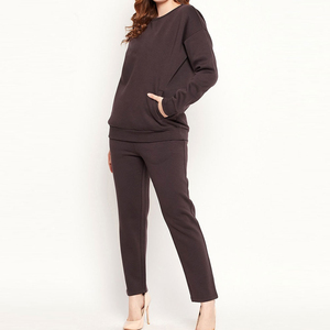 <b>Top</b> Quality Women's 2 Piece Knitted Sweatsuit Set Crew Neck <b>Long</b> <b>Sleeve</b> Solid Color Loose Fit Jogger Pants Casual Loungewear OEM - Product Image 2