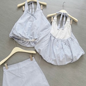 Combinaison courte pour femme de style coréen, à rayures, col halter, détail tie-dye, sans manches, décontractée, en polyester/coton, pour l'été - Product Image 4