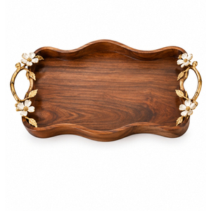 Bandeja Decorativa Ovalada de Madera de Lujo con Asas de Hoja de Latón, Plato de Servir de Madera Hecho a Mano para Mesa de Centro, Otomana, Sala de Estar - Product Image 5