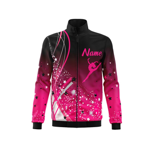 Chaqueta de Danza Personalizada para Niñas y Mujeres, de Spandex, Manga Larga, con Cierre, Diseño de Estrella Rosa, para Entrenamiento y Uso en Escenario - Product Image 1