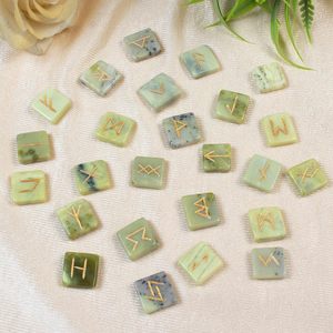 Juego de Piedras Rúnicas Vikingas Serpentine con Grabado en Oro para Reiki, Sanación, Meditación, Adivinación, Terapia con Cristales - Product Image 2