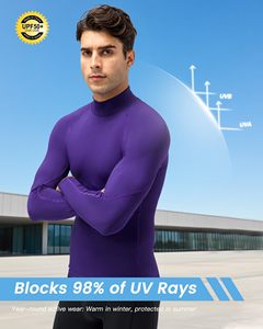 Quick Dry Spandex Nylon Rash Guard <b>Men</b> Compression Shirt <b>Turtle</b> <b>Neck</b> Long Sleeve MMA Rash Guard For Gym Training Running Cycling - Product Image 3