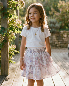 Falda de Algodón Blanca con Estampado Floral para Niñas, Cintura Fruncida, Volantes en Capas, Prenda de Verano para Niñas, Moda Boutique - Product Image 4