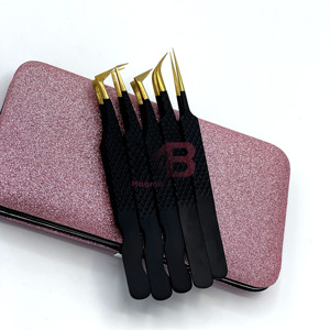 Pinzas para Pestañas Coloridas con Mango Negro y Punta Dorada, 5 Piezas, Herramientas de Maquillaje para Extensión de Pestañas, Pinzas para Extensión de Pestañas con Logotipo Personalizado - Product Image 4