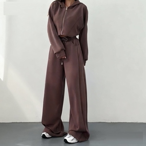 Wholesale Custom logo Fashion Women Hoodie <b>Set</b> Manufacturers Streetwear Zip up Casual Oversized Women's for <b>Sweatpants</b> - Product Image 2
