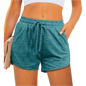 Shorts découpés au laser pour femme, en polaire perforé, taille haute, poches latérales, cordon de serrage, taille élastique, coupe décontractée, pour l'été - Product Image 1