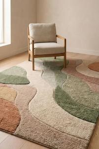 Tapis de luxe moderne abstrait en laine tuftée à la main, antidérapant, à poils moyens de 10-14 mm, tapis géométrique doux pour salon - Product Image 4