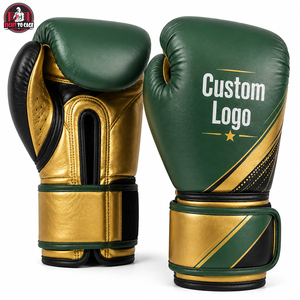 Gants de boxe en cuir PU vert et or, durables, nouvelle arrivée, qualité supérieure, meilleur fournisseur, dernier style, logo personnalisé - Product Image 3