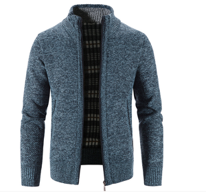เสื้อคาร์ดิแกนผู้ชายแบบหนา อุ่นสบาย เสื้อสเวตเตอร์แจ็คเก็ตสำหรับฤดูใบไม้ร่วงและฤดูหนาว คอตั้ง ผสมแคชเมียร์ เสื้อโค้ทฤดูหนาวมาตรฐานสำหรับผู้ชาย - Product Image 1