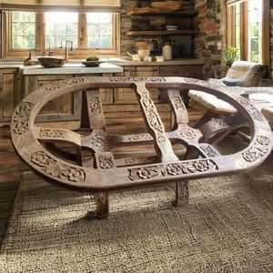 Juego de Mesa de Comedor Extensible de Madera Maciza con Sillas, Forma Ovalada, Diseño Industrial, Muebles de Comedor con Detalles Tallados - Product Image 4