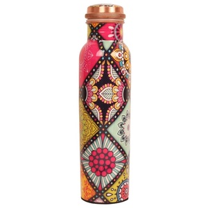 Bouteille d'eau artisanale en cuivre pur à motif cachemire violet |   Flacon d'hydratation motif goutte d'eau prune profonde - Product Image 6