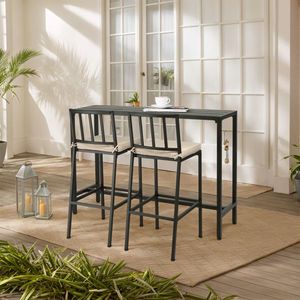 Set da Bar per Esterni in Metallo C con Tavolo Alto Rettangolare da 55 Pollici e 2 Sgabelli Imbottiti, 3 Pezzi - Product Image 5