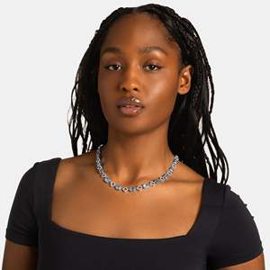 Luxury Women's 925 Silver Rhodium Plated Hiphop <b>Statement</b> <b>Necklace</b> Emerald Cut Crystal Rhinestones Tennis Chain - Product Image 3