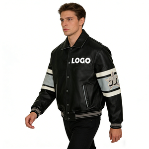 Veste en cuir PU pour homme, col rabattu, fermeture boutonnée, couleur unie noire, logo lettré sur le devant, tenue décontractée d'automne - Product Image 2