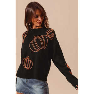 Women's Halloween Thanksgiving Pumpkin Embroidered Sweater so <b>ME</b> Design - Product Image 2