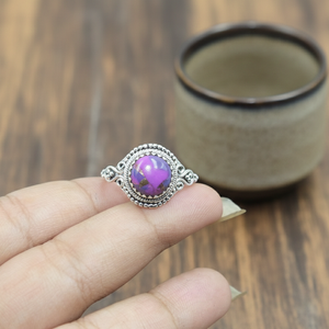 925 Silver Vintage Filigree <b>Ring</b> Purple Copper Turquoise Gold Yellow Gold Plated <b>Boho</b> Floral Statement Jewelry Gift Women Trendy - Product Image 5