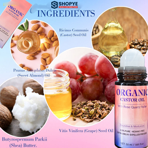 Sérum d'huile de ricin pure naturelle pressée à froid biologique hydratant et nourrissant avec rouleau de quartz rose et rouleau de jade - Product Image 2
