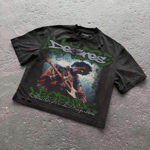 Camiseta Oversize Gráfica Boxy de Algodón Pesado con Pedrería, Estilo Streetwear Personalizado, Lavado Ácido de Alta Calidad, Vintage - Product Image 4