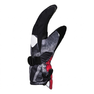 Gants de ski en cuir à doigts entiers, isolés thermiquement, imperméables et coupe-vent, avec fermeture à tirette, pour l'hiver, unisexes, rouge et gris - Product Image 3