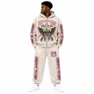 Conjunto de Sudadera con Capucha y Pantalones Deportivos RTW Ready To Win, Unisex, Estilo Urbano, con Cremallera Completa, Estampado, de Poliéster, para Otoño - Product Image 6