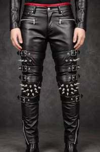 Pantalon en cuir de vachette clouté de rivets gothiques, disponible sur mesure et en combinaisons de couleurs personnalisées - Product Image 5
