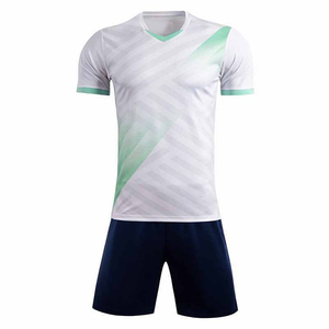 Custom Men's Soccer Jersey Set <b>White</b> Green Gradient V-Neck Short Sleeve Moisture Wicking Polyester Uniform Kit All Seasons - Product Image 1