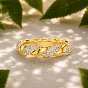 แหวนแต่งงานแบบวงแหวนเพชรทรงกลมเคลือบทองคำขาว 14K ประดับเพชรเพฟแล็บโกรว์ ดีไซน์เกลียววน สามารถสวมซ้อนกันได้ เหมาะสำหรับเป็นของขวัญวันครบรอบสำหรับผู้หญิง - Product Image 1
