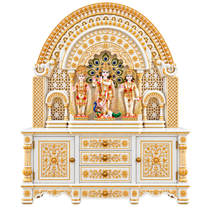 Templo Divino Blanco y Dorado con Tallado Elaborado para el Hogar, Mandir de Madera Tallado a Mano para Templo Hindú, Templo de Pooja Moderno de Madera de Teca, EE. UU. - Product Image 4