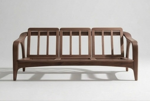 Canapé en bois massif de style moderne du milieu du siècle, structure minimaliste trois places, meuble de salon - Product Image 5