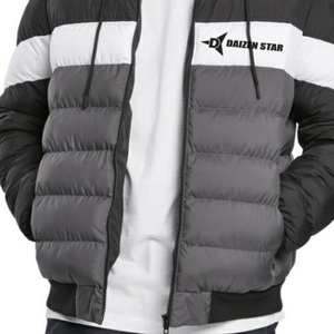 Daizen Star <b>Men</b> Eco-Friendly Fleece Color Block Puffer <b>Jacket</b> Hooded Zipper Closure Windproof Casual Winter Wear Black <b>White</b> - Product Image 3