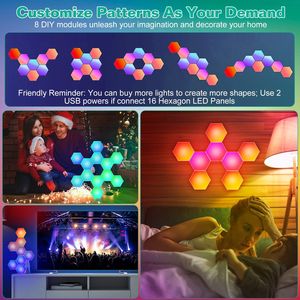 8 Paneles de Luz Hexagonales RGBW Coloridos, Lámparas de Pared para Juegos, Decorativas, Sincronización con Música, Control Remoto, Temporizador, Control por Aplicación - Product Image 6