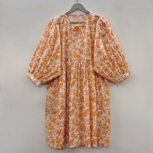 Vestido Casual Midi para Mujer, Tejido 100% Algodón, Liso, Manga Corta, Cintura Imperio, Estilo Babydoll, Cuello en V, Holgado, Funcional - Product Image 1