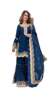 นักออกแบบล่าสุดการลําดับการเย็บปักถักร้อยเทียม Georgette ทํางานชุด Sharara โดย Fab Zone - Product Image 2