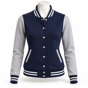 Chaqueta Acolchada Varsity para Mujer, Gruesa y Cálida, de Lana, para Invierno, Informal, de Piel de Oveja Teñida, Bordada, de Algodón - Product Image 6