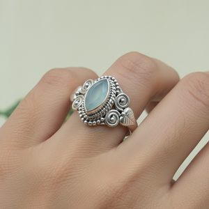 Blue Chalcedony 925 Sterling Silver Rose Yellow Gold <b>Ring</b> Handmade Vintage <b>Boho</b> Statement Marquise Gemstone Jewelry Women Gift - Product Image 2