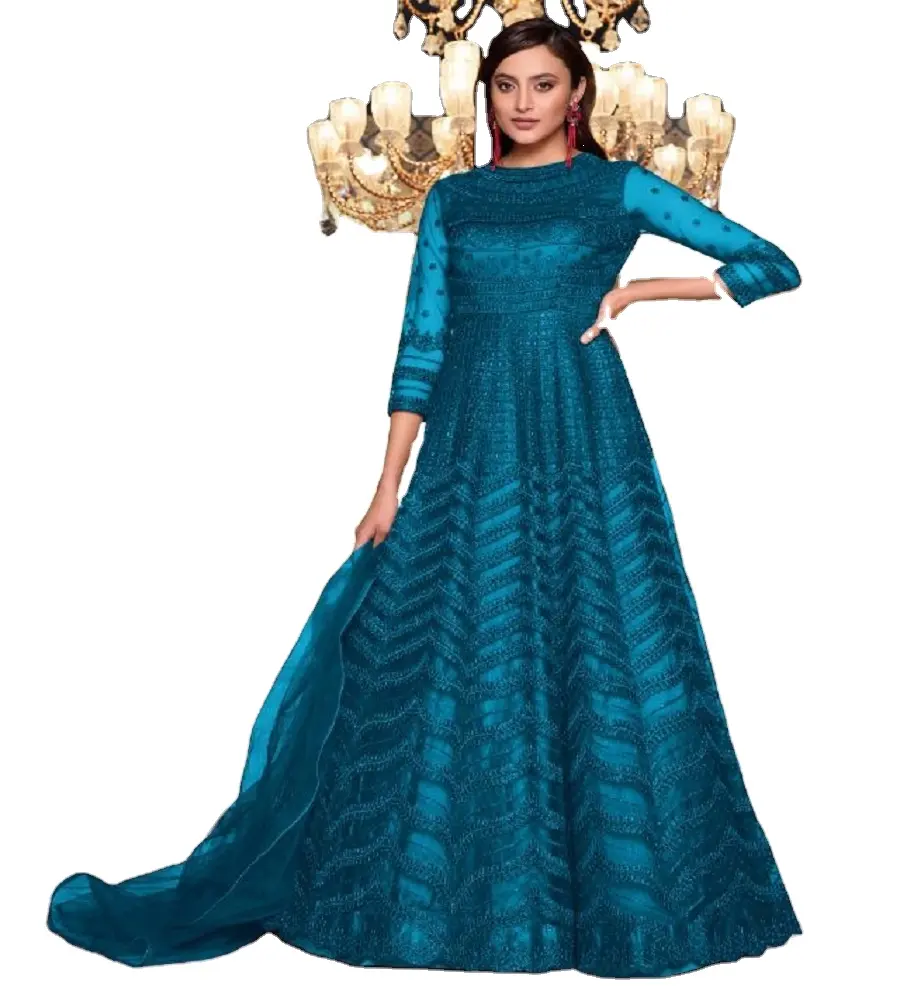 पार्टी पहनने डिजाइनर कढ़ाई पत्थर काम पाकिस्तानी शैली देवियों सलवार Kamiz सूट नवीनतम 2023 डिजाइन