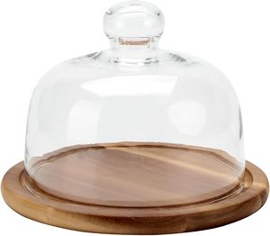 Plateau décoratif en bois d'acacia pour gâteaux et cupcakes, avec dôme en verre et base, plateau de service de 6,6 pouces pour gâteaux et fruits, idéal pour la cuisine, les fêtes et les apéritifs - Product Image 1