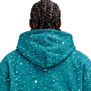 Sudadera con Capucha Oversize para Hombre, Estampado Moteado Azul Turquesa, Forro Polar Grueso, Estilo Urbano, con Cordón Ajustable - Product Image 4