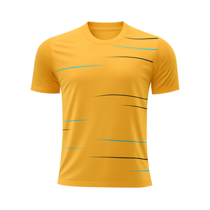 Camiseta de Fútbol Amarilla de Manga Corta para Hombre, Cuello Redondo, Absorbe la Humedad, Ropa Deportiva de Poliéster para Todas las Temporadas, Diseño a Rayas - Product Image 5