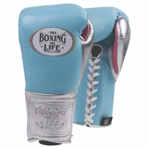 ถุงมือฝึกซ้อม No Boxing No Life สีฟ้าอ่อน สายรัดข้อมือสีเงิน ปรับได้ อุปกรณ์มวยสำหรับทุกเพศ หนังระบายอากาศได้ดี - Product Image 6