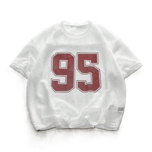 Maillot de football américain blanc surdimensionné en maille, style minimaliste, numéro 95, streetwear Y2K, production OEM personnalisée - Product Image 1