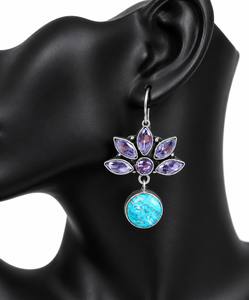 Boucles d'oreilles créoles tendance en turquoise style tribal bohème pour femme, motif floral ethnique, garantie commerciale, vente en gros, anniversaire - Product Image 5