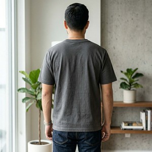 เสื้อยืดคอตตอนหนาน้ำหนักมากทรงโอเวอร์ไซส์สไตล์มินิมอลสำหรับผู้ชาย พร้อมป้ายทอ - Product Image 2