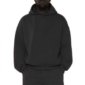 Custom Printed Black Hoodie Men's Casual Knitted Cotton Hooded Oversized <b>Drop</b> Shoulder Sweatshirt <b>Back</b> Logo Regular Fit Autumn - Product Image 4