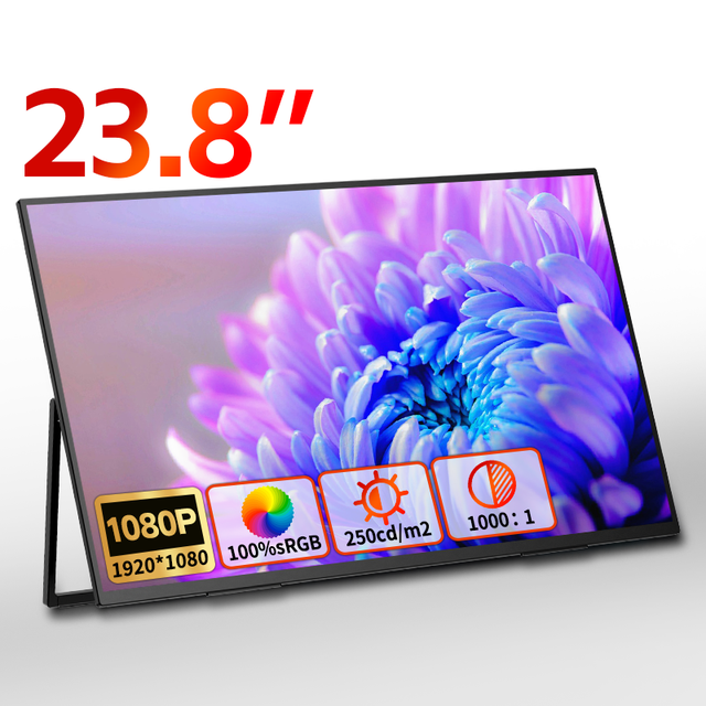 Eimio 23.8 Inch 100Hz IPS Portable Monitor Adjustable Stand Type-C Plug and Play Portable Display for Office Business Travel OEM