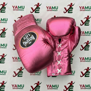 Gants de boxe MMA roses métalliques à lacets, respirants, anti-humidité, en cuir PU gaufré, pour l'entraînement - Product Image 3