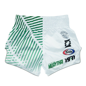 Pantalones Cortos de Boxeo Muay Thai para Hombre Fair Tex, Diseño Deportivo con Rayas Blancas y Verdes, Cintura Elástica de Satén, Transpirables, Venta al Por Mayor RTS - Product Image 3